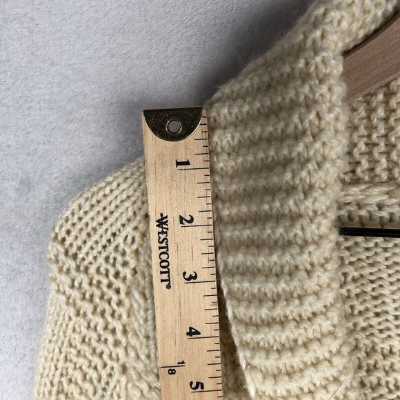 VTG Hand Knit Wool Fisherman’s Shawl Collar Cardigan Sz Small Cream Pockets - Picture 3 of 9